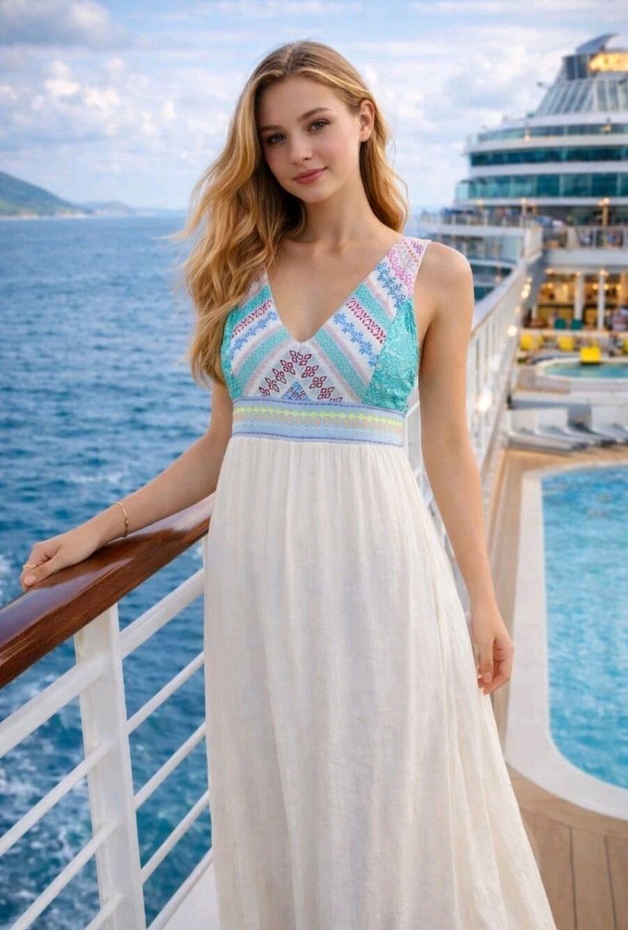 Flying Tomatoe Maxi Dress Open Back Embroidered Patchwork Boho Size S